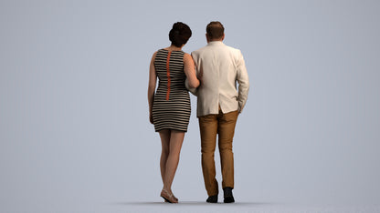 3D people model woman casual couple, scanned human for 3ds Max rendering, front view render