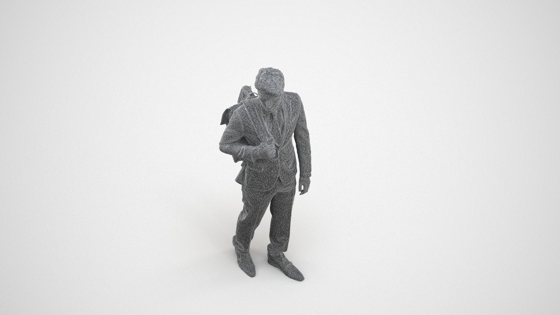 3D scanned man walking business, photorealistic archviz people for Enscape and SketchUp, wireframe three-quarter view