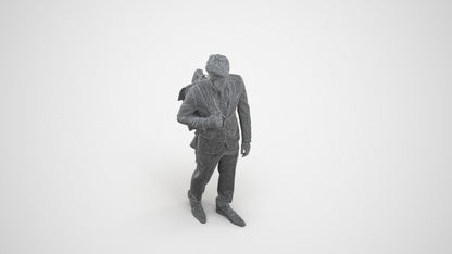3D scanned man walking business, photorealistic archviz people for Enscape and SketchUp, wireframe three-quarter view