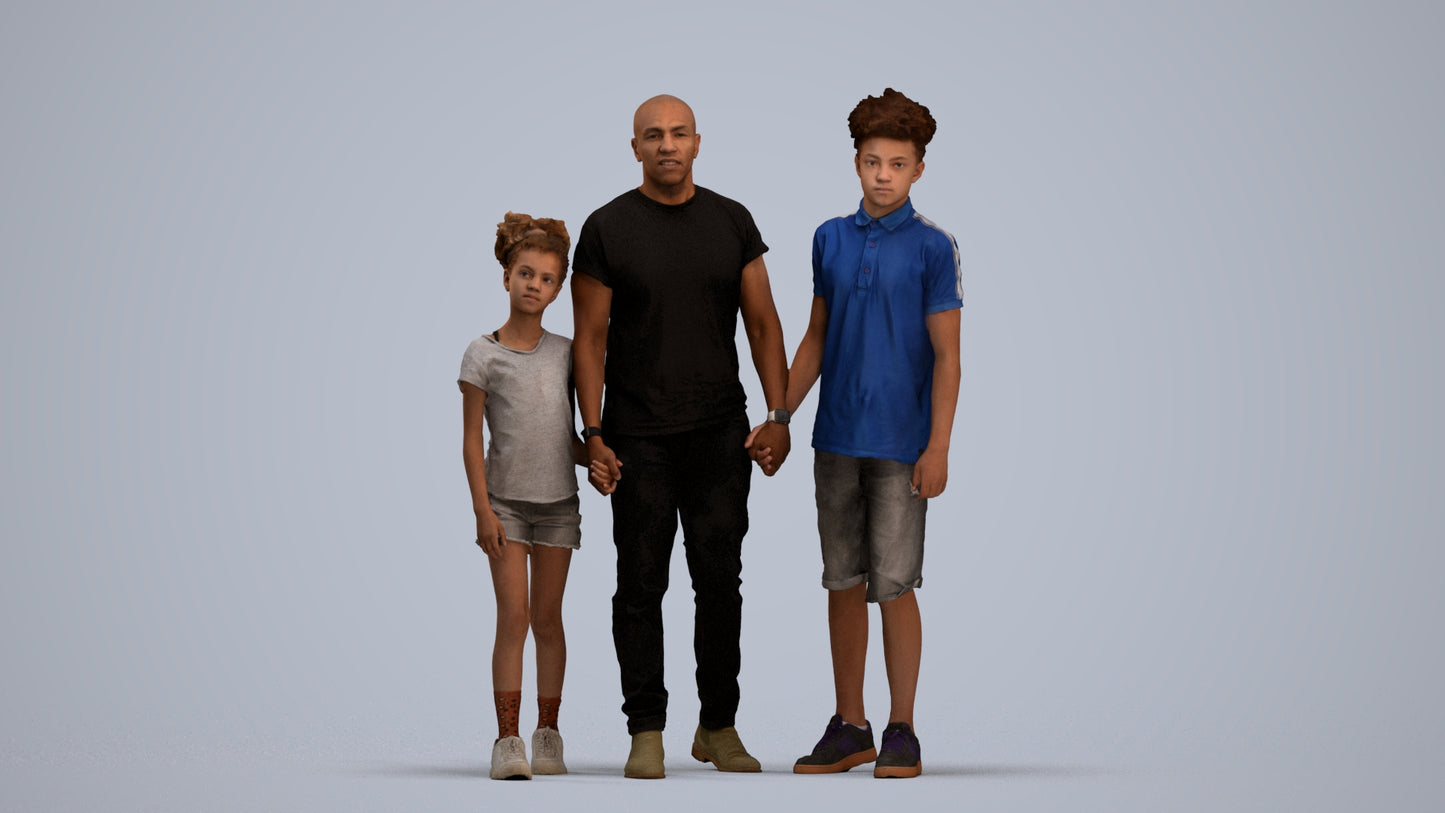 realistic 3D human girl casual kids, archviz people FBX OBJ for Blender, standing pose render