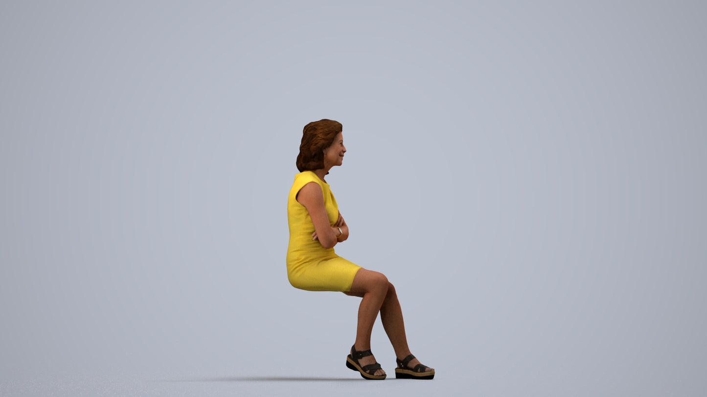 scanned 3D woman business sitting, photogrammetry people for Enscape and V-Ray, side view render