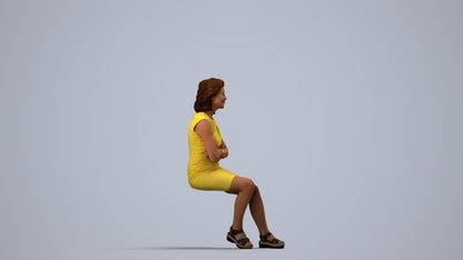scanned 3D woman business sitting, photogrammetry people for Enscape and V-Ray, side view render