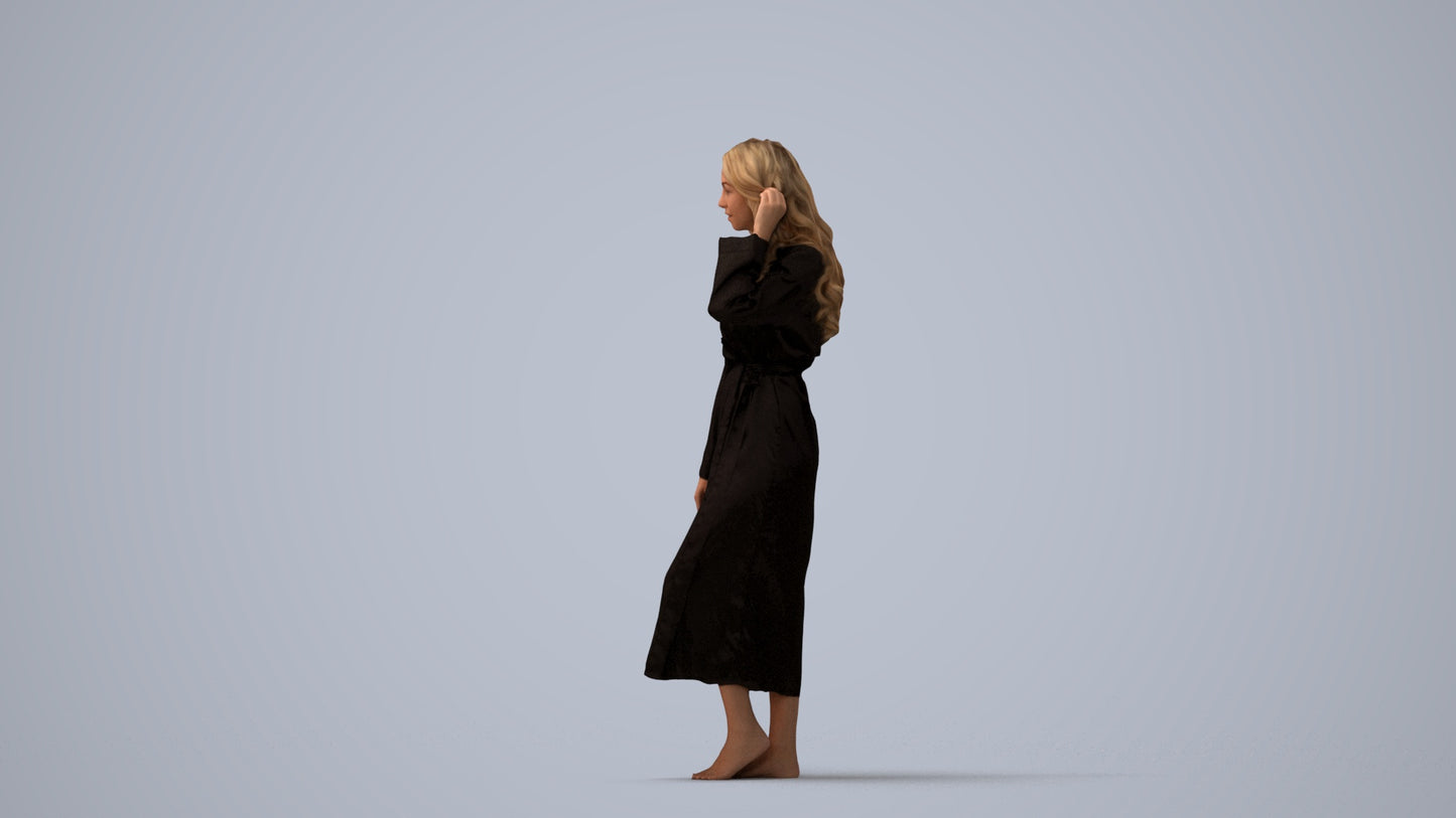 3D people model woman business standing, scanned human for 3ds Max rendering, three-quarter view render