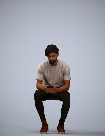 realistic 3D human man casual sitting, archviz people FBX OBJ for Blender