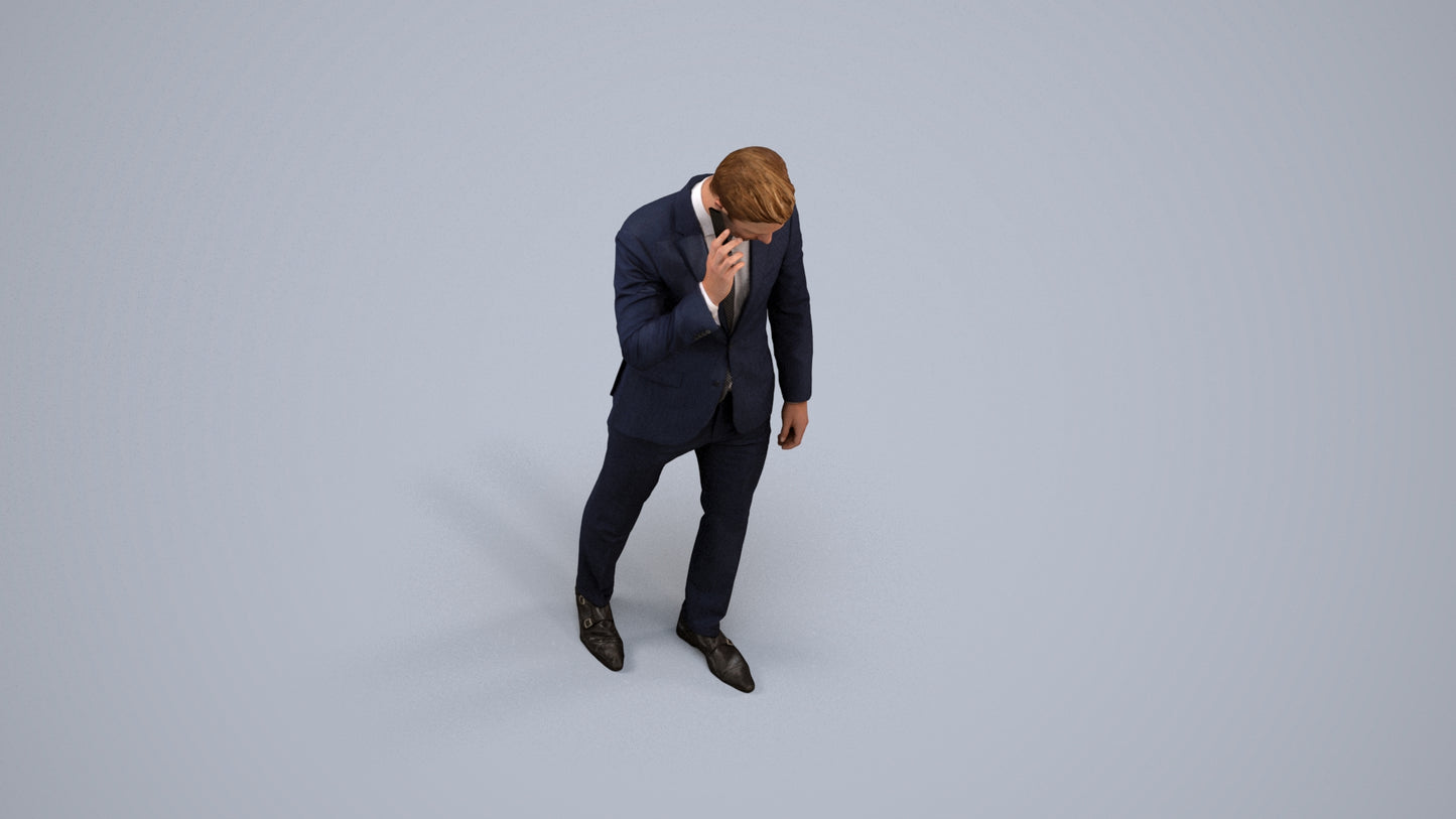 3D human model man business, photogrammetry scanned person for archviz, back view render