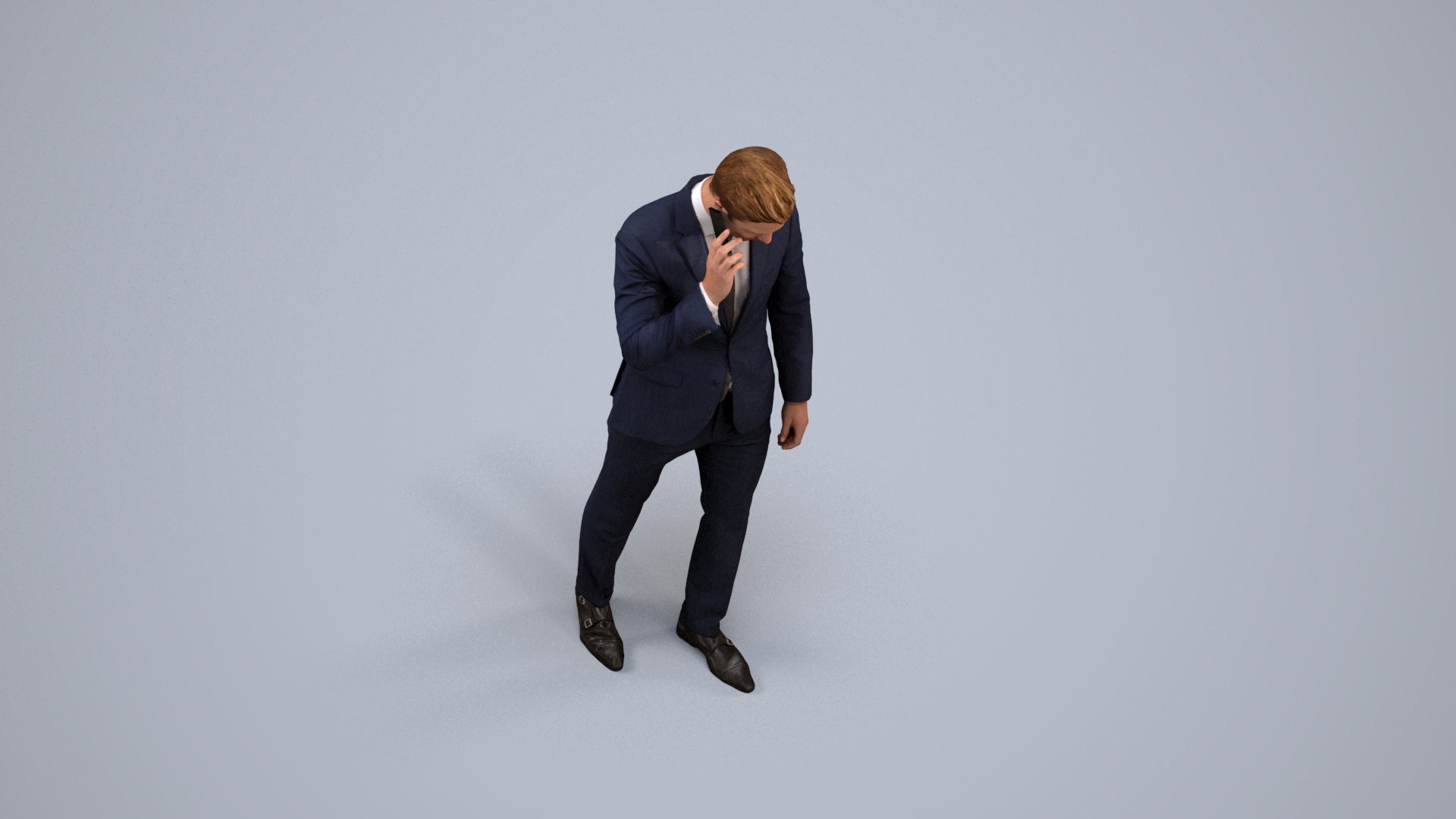 3D human model man business, photogrammetry scanned person for archviz, back view render