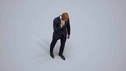 3D human model man business, photogrammetry scanned person for archviz, back view render