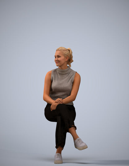 realistic 3D woman casual sitting, scanned archviz people for Blender and 3ds Max