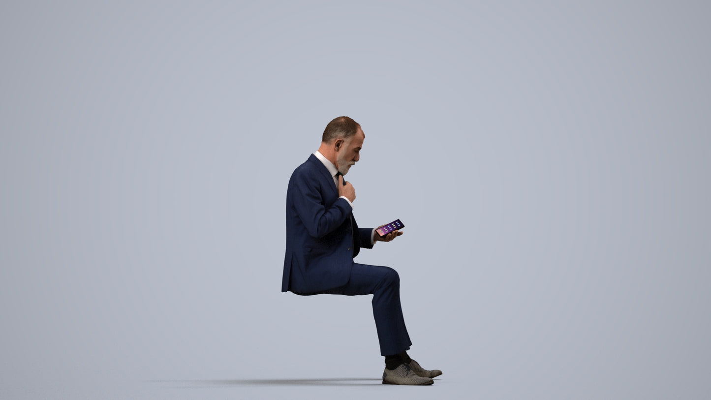 realistic 3D human man business, archviz people FBX OBJ for Blender, side view render