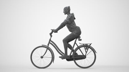 scanned 3D woman casual cycling, photogrammetry people for Enscape and V-Ray, square thumbnail