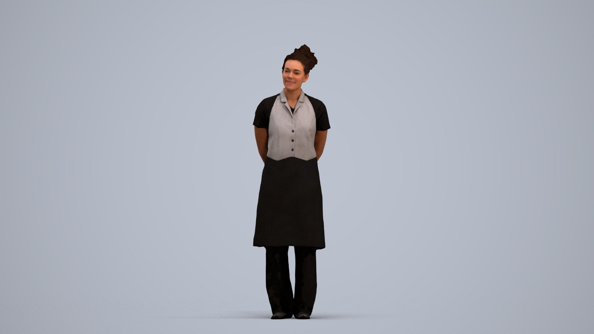 realistic 3D human woman hospitality, archviz people FBX OBJ for Blender, standing pose render
