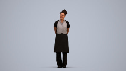 realistic 3D human woman hospitality, archviz people FBX OBJ for Blender, standing pose render