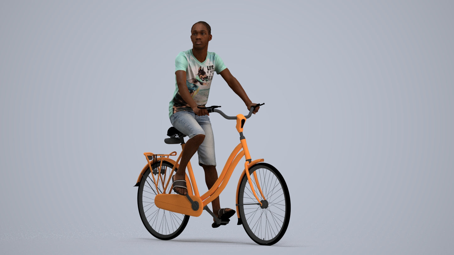 scanned 3D boy casual cycling, photogrammetry people for Enscape and V-Ray, standing pose render