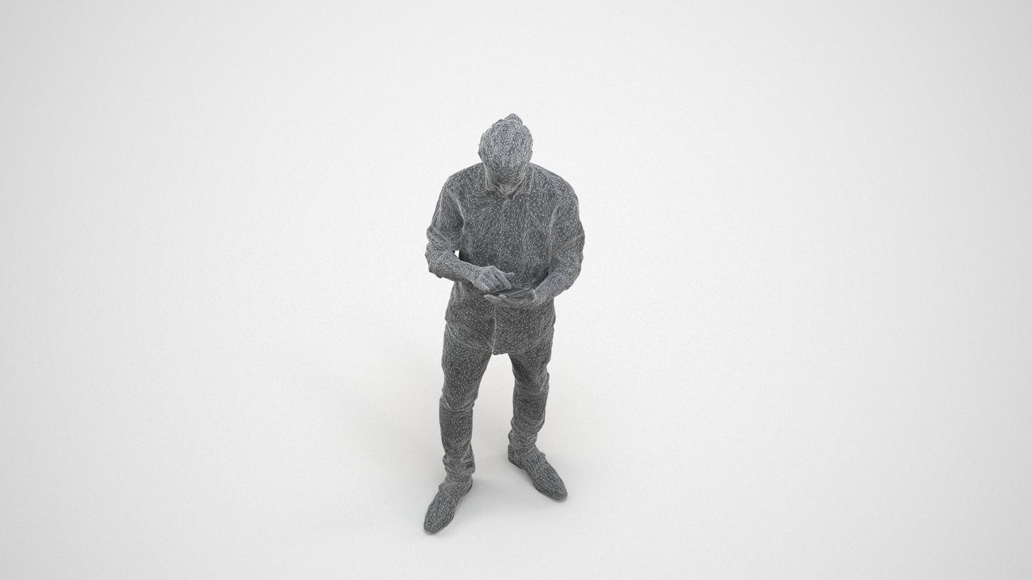 scanned 3D man casual standing, photogrammetry people for Enscape and V-Ray, wireframe three-quarter view