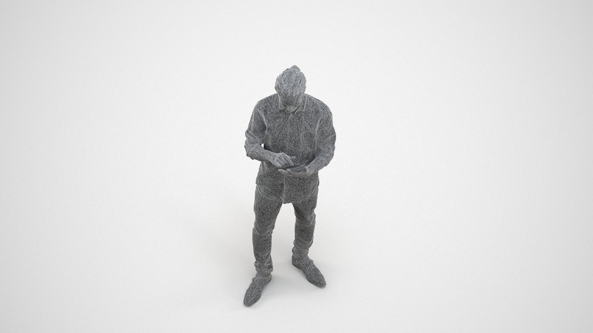 scanned 3D man casual standing, photogrammetry people for Enscape and V-Ray, wireframe three-quarter view