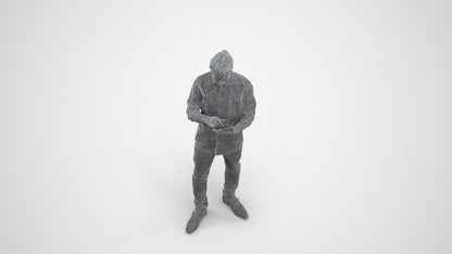 scanned 3D man casual standing, photogrammetry people for Enscape and V-Ray, wireframe three-quarter view