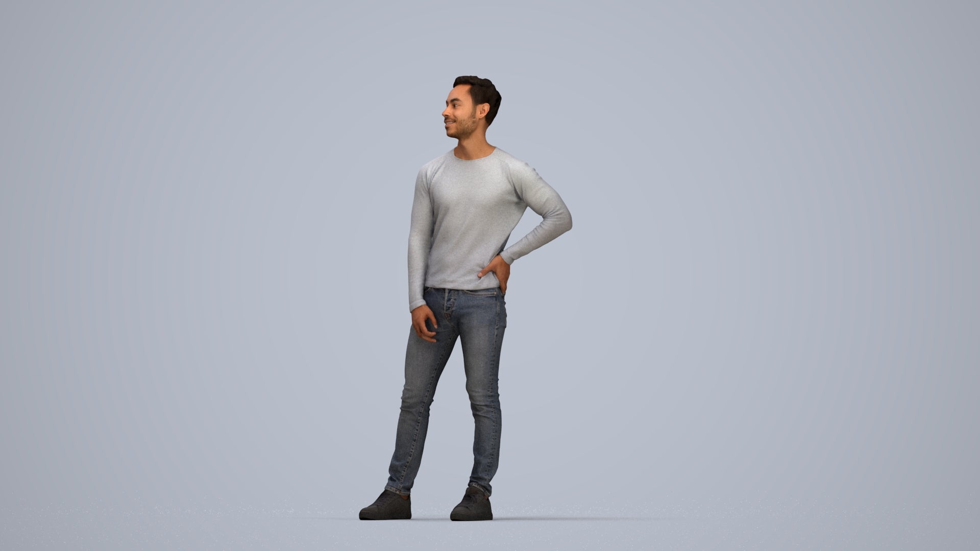 realistic 3D man casual standing, scanned archviz people for Blender and 3ds Max, top-down view render