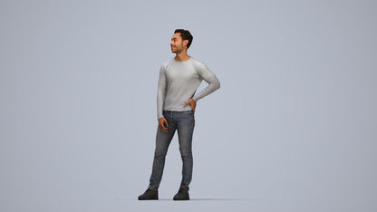 realistic 3D man casual standing, scanned archviz people for Blender and 3ds Max, top-down view render