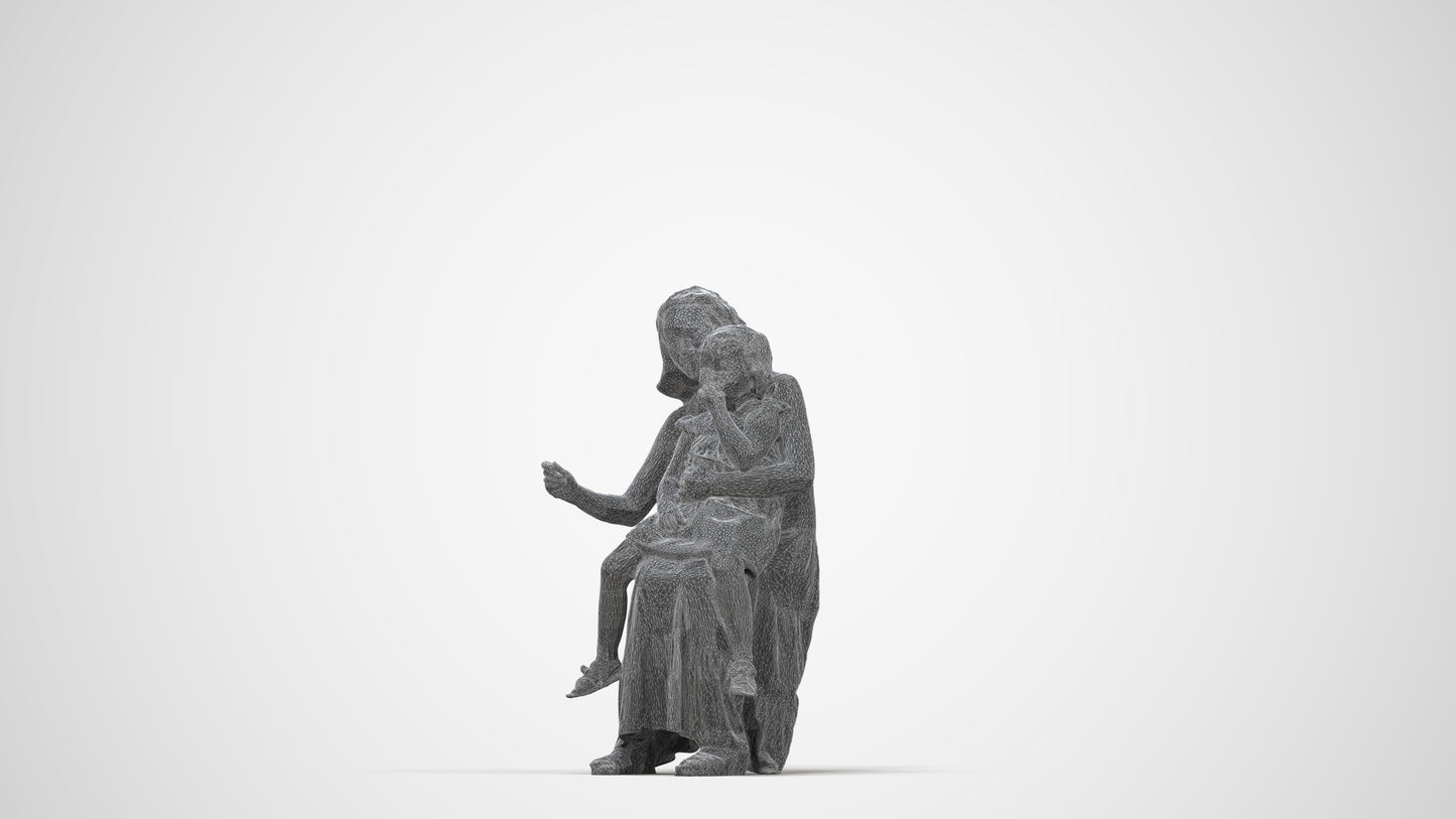 3D human model girl casual kids, photogrammetry scanned person for archviz, wireframe back view