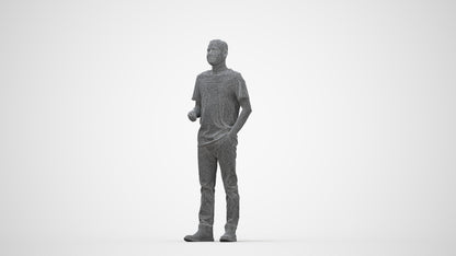 3D scanned man standing casual, photorealistic archviz people for Enscape and SketchUp, wireframe back view