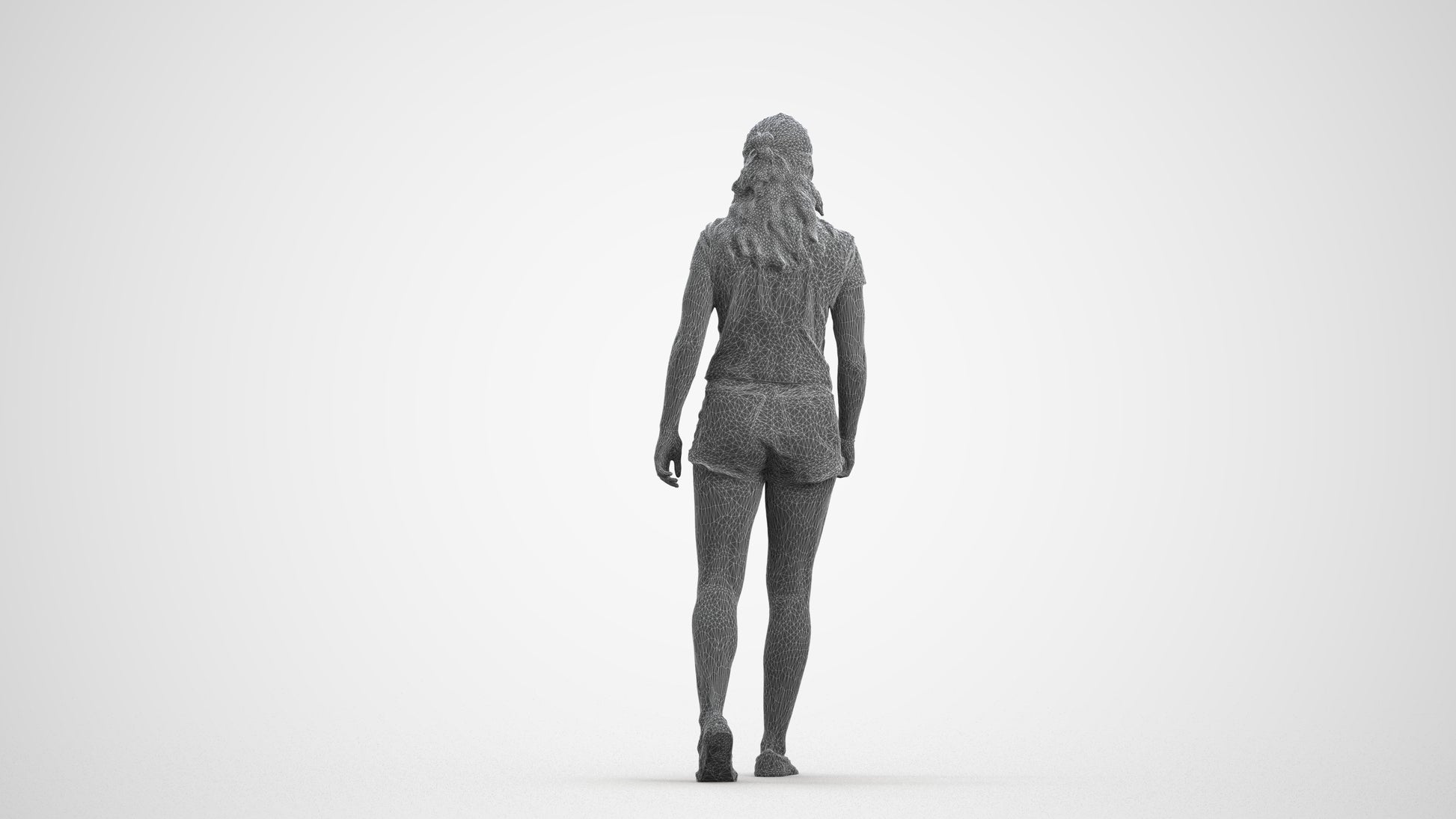 photogrammetry 3D girl casual standing, realistic human model archviz FBX, wireframe front view