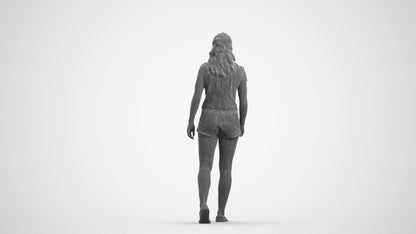 photogrammetry 3D girl casual standing, realistic human model archviz FBX, wireframe front view