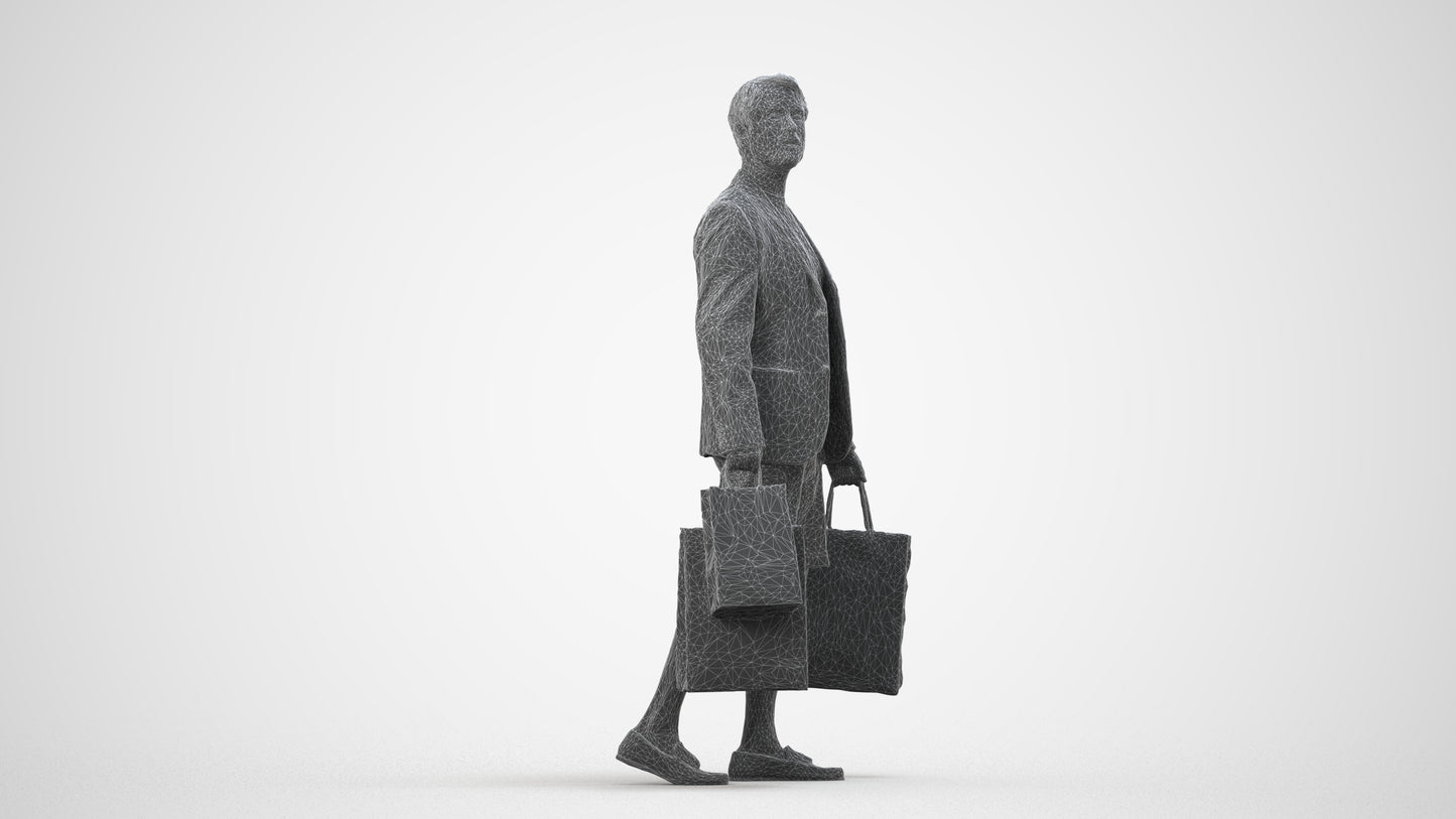 photogrammetry 3D man casual formal, realistic human model archviz FBX, wireframe side view