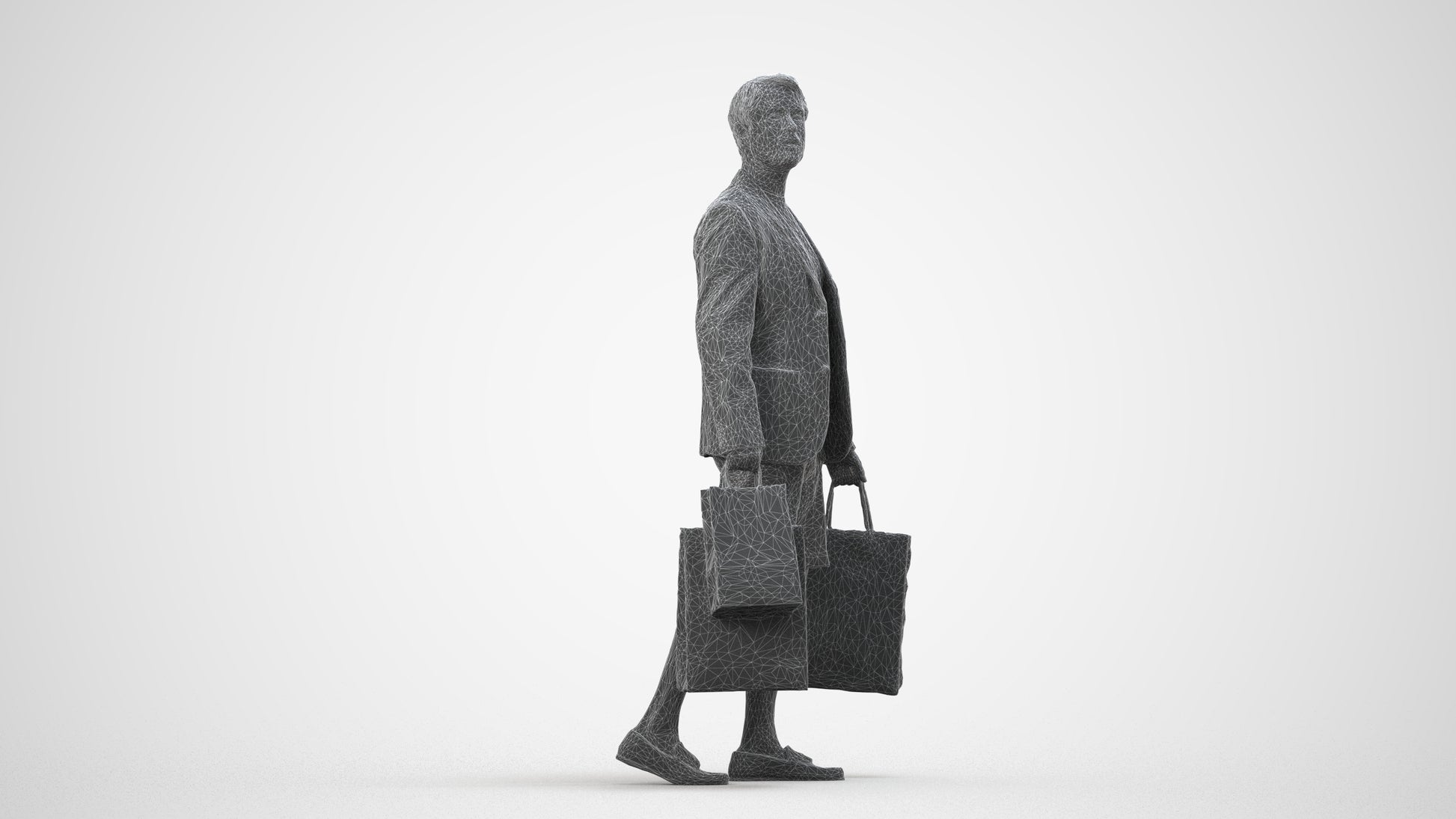photogrammetry 3D man casual formal, realistic human model archviz FBX, wireframe side view