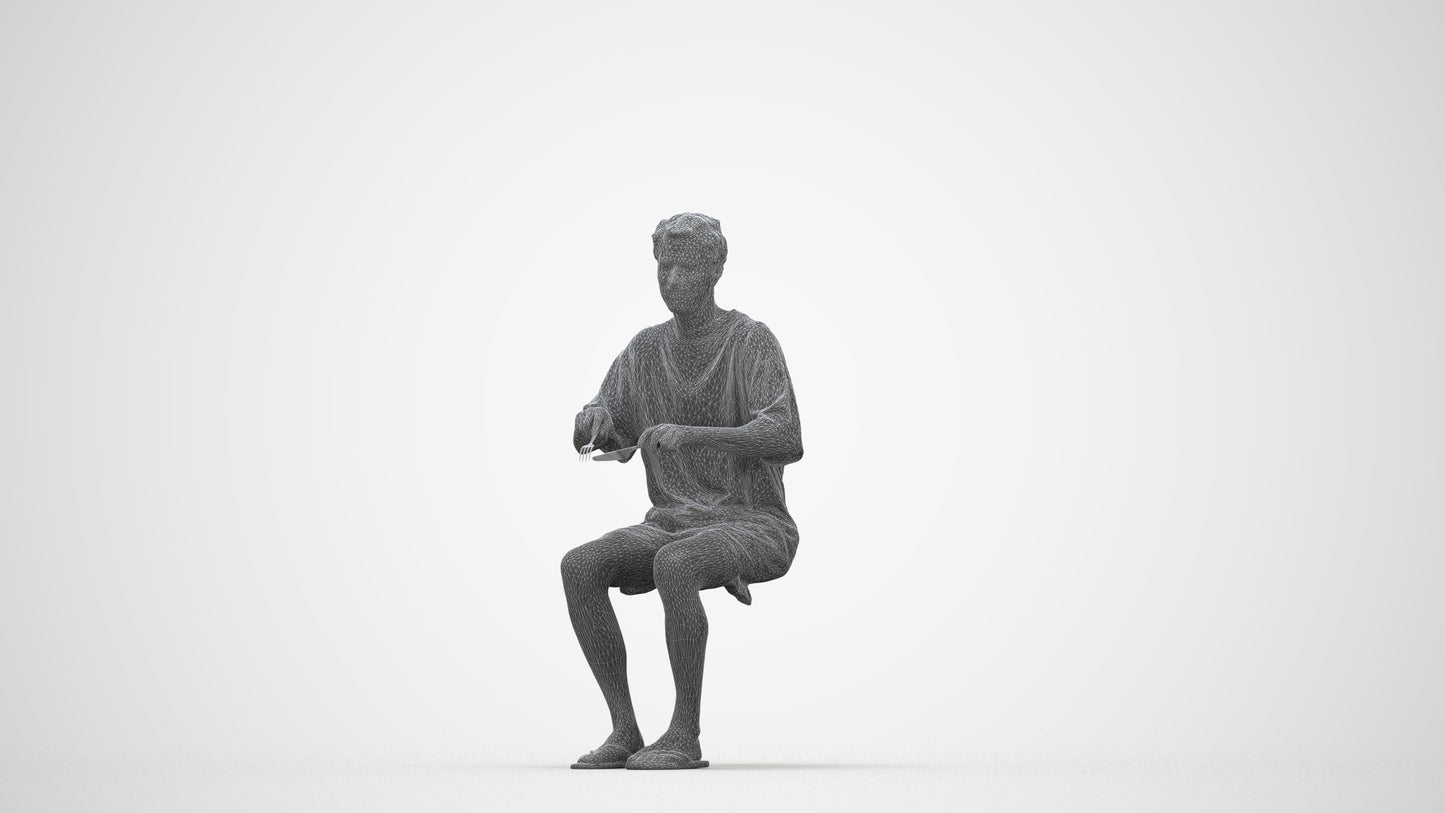 realistic 3D man casual sitting, scanned archviz people for Blender and 3ds Max, wireframe back view