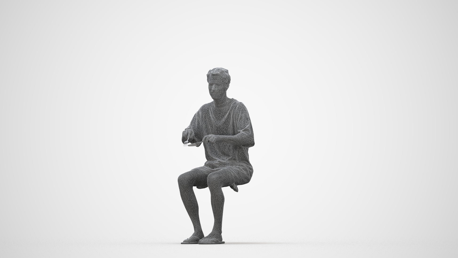 realistic 3D man casual sitting, scanned archviz people for Blender and 3ds Max, wireframe back view