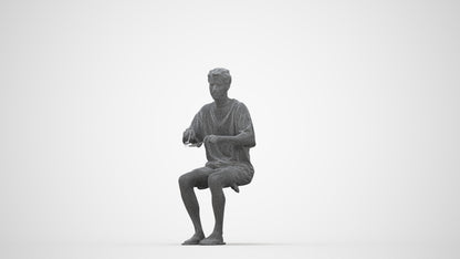 realistic 3D man casual sitting, scanned archviz people for Blender and 3ds Max, wireframe back view