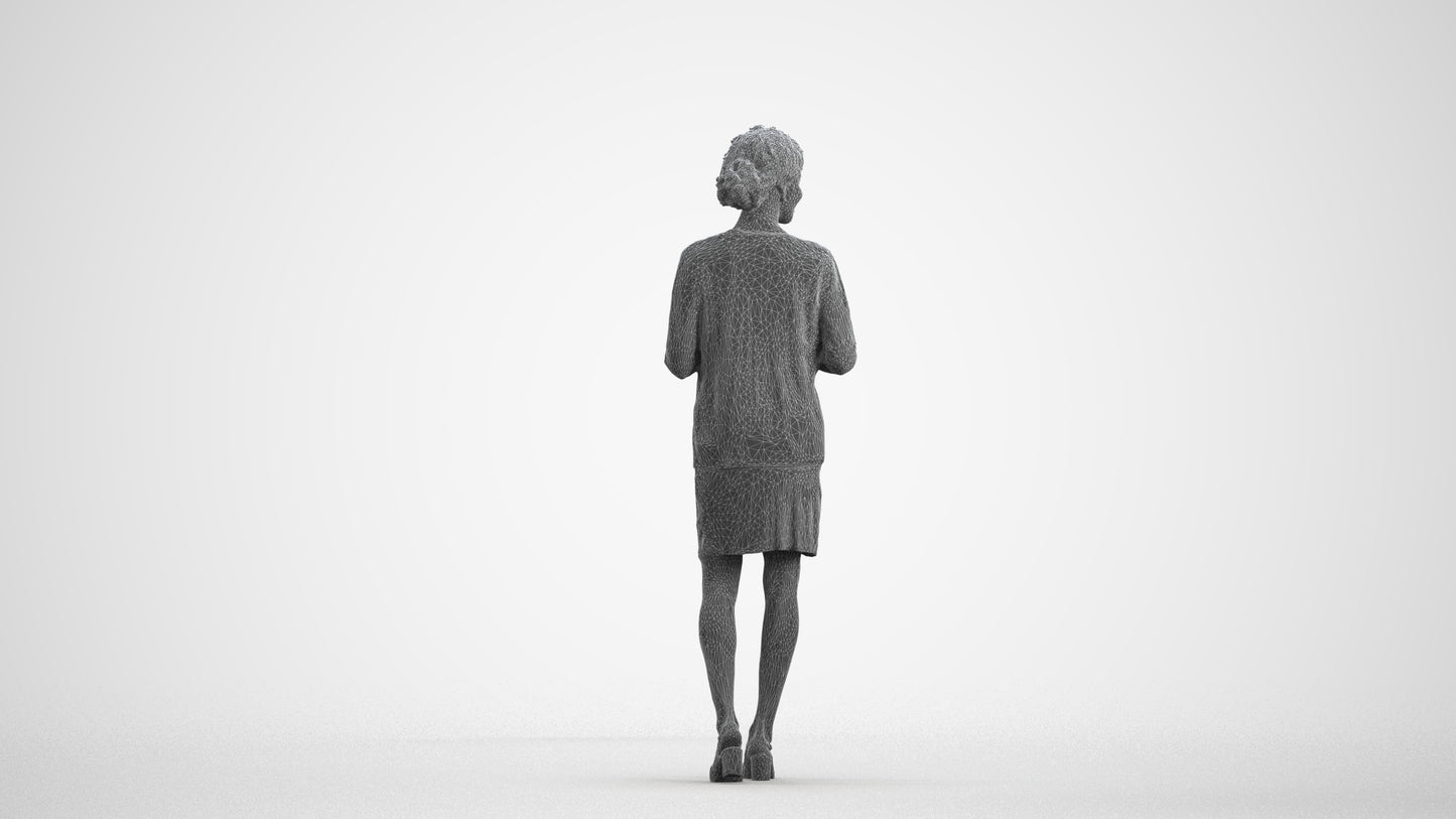 realistic 3D people woman business standing, render-ready for V-Ray and Corona, FBX OBJ, wireframe front view