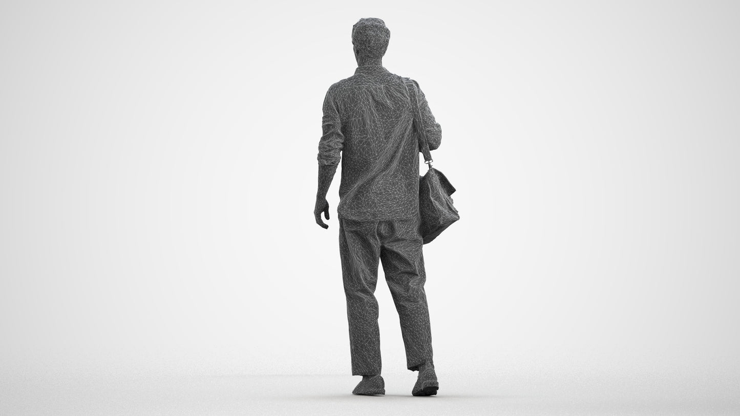 photogrammetry 3D man casual walking, realistic human model archviz FBX, wireframe front view
