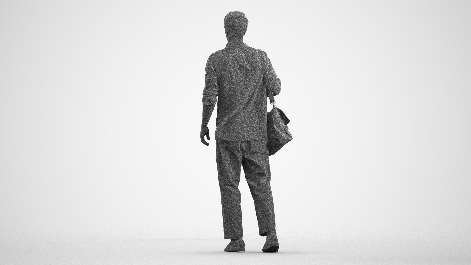 photogrammetry 3D man casual walking, realistic human model archviz FBX, wireframe front view