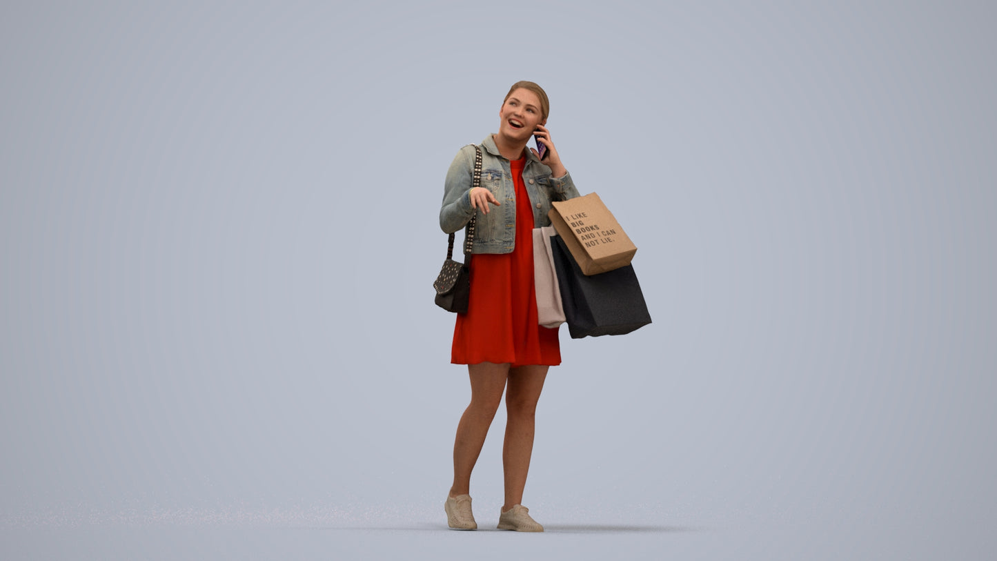 scanned 3D woman casual shopping, photogrammetry people for Enscape and V-Ray, standing pose render