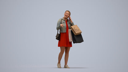scanned 3D woman casual shopping, photogrammetry people for Enscape and V-Ray, standing pose render