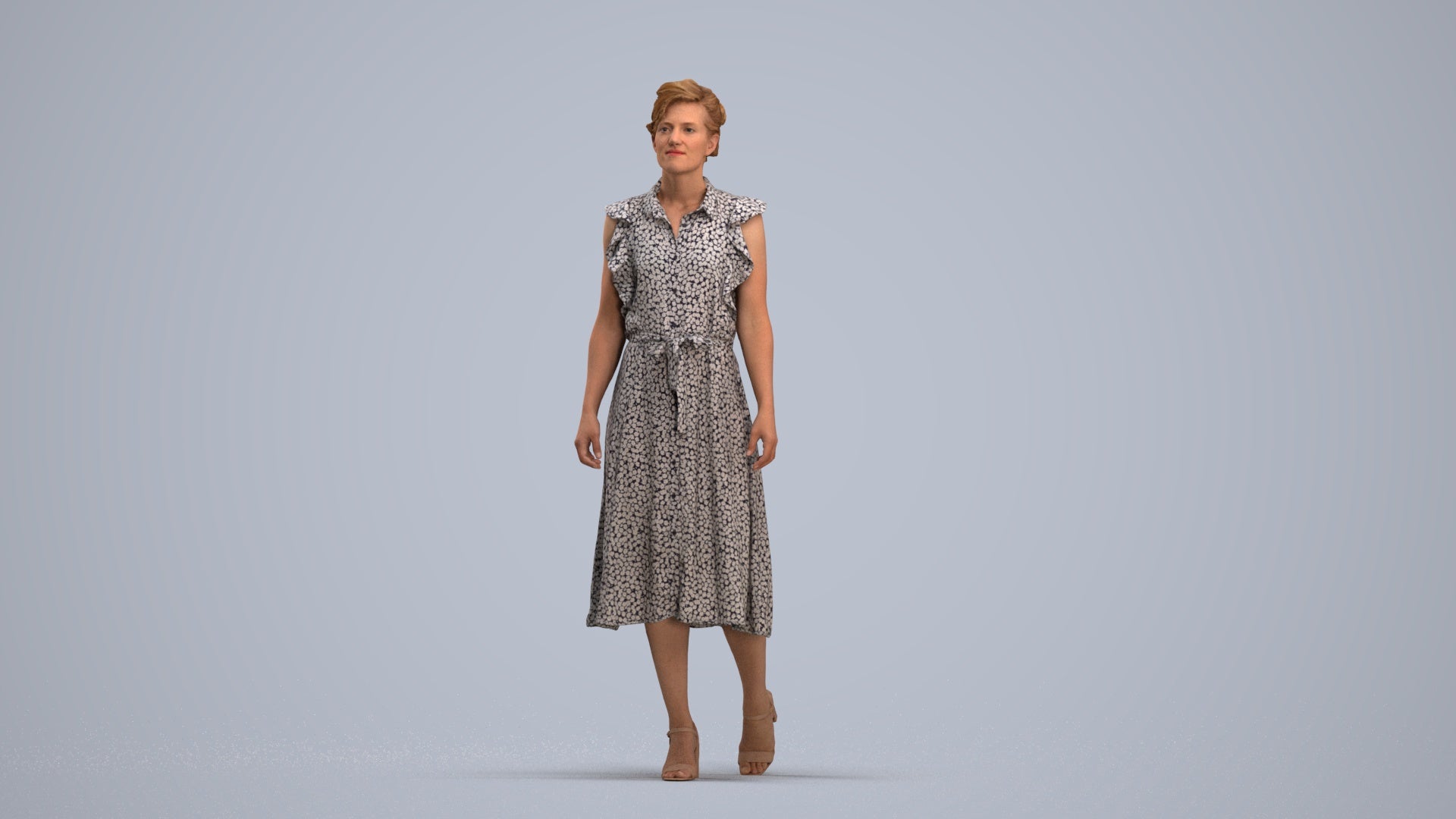 scanned 3D woman business walking, photogrammetry people for Enscape and V-Ray, standing pose render