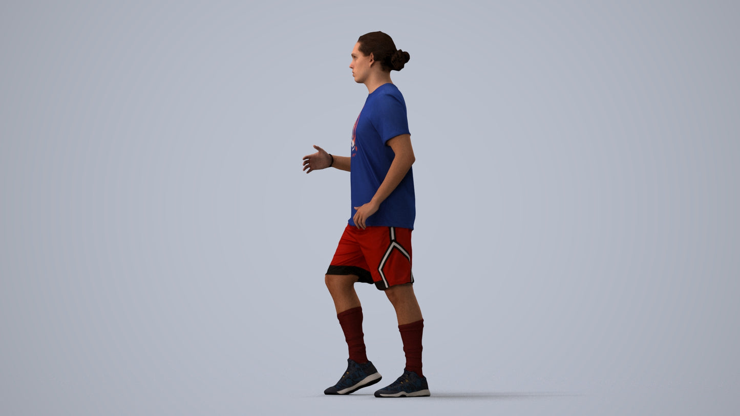 realistic 3D human man sport, archviz people FBX OBJ for Blender, three-quarter view render