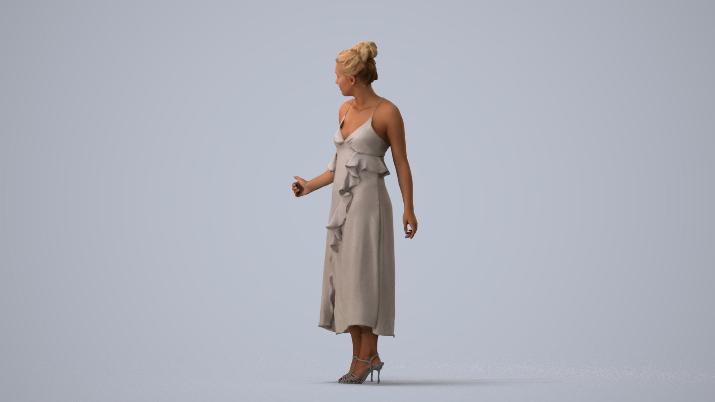 3D people model woman formal door, scanned human for 3ds Max rendering, three-quarter view render