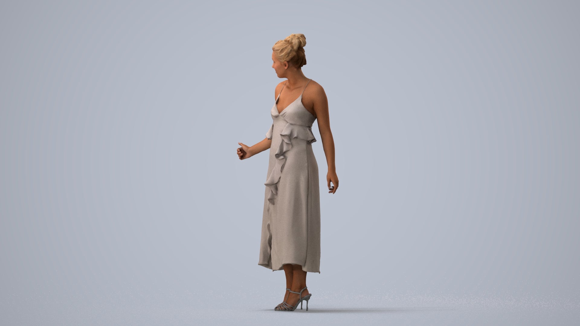 3D people model woman formal door, scanned human for 3ds Max rendering, three-quarter view render