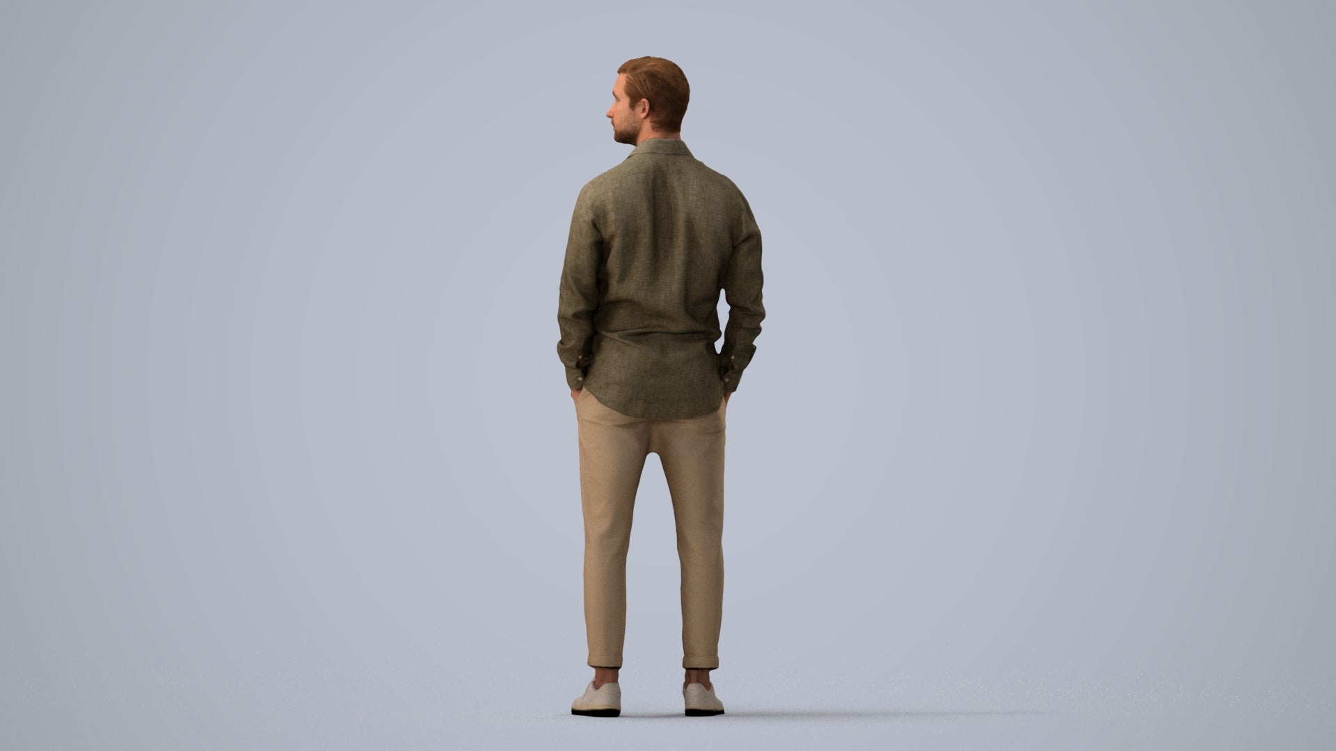 realistic 3D man casual standing, scanned archviz people for Blender and 3ds Max, three-quarter view render
