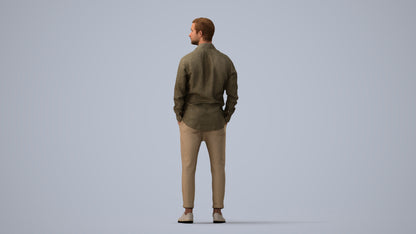 realistic 3D man casual standing, scanned archviz people for Blender and 3ds Max, three-quarter view render