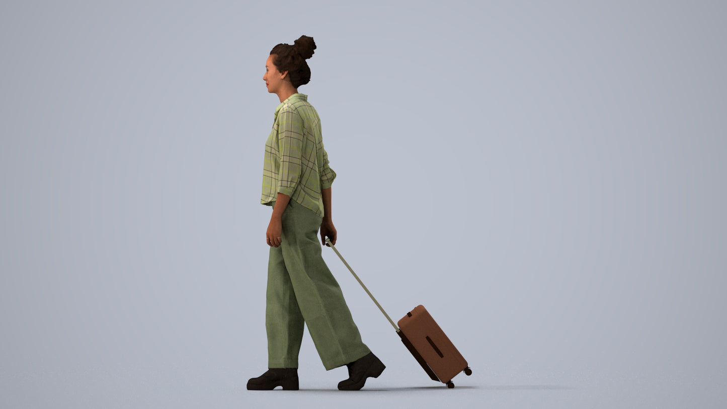 photogrammetry 3D woman casual walking, realistic human model archviz FBX, three-quarter view render