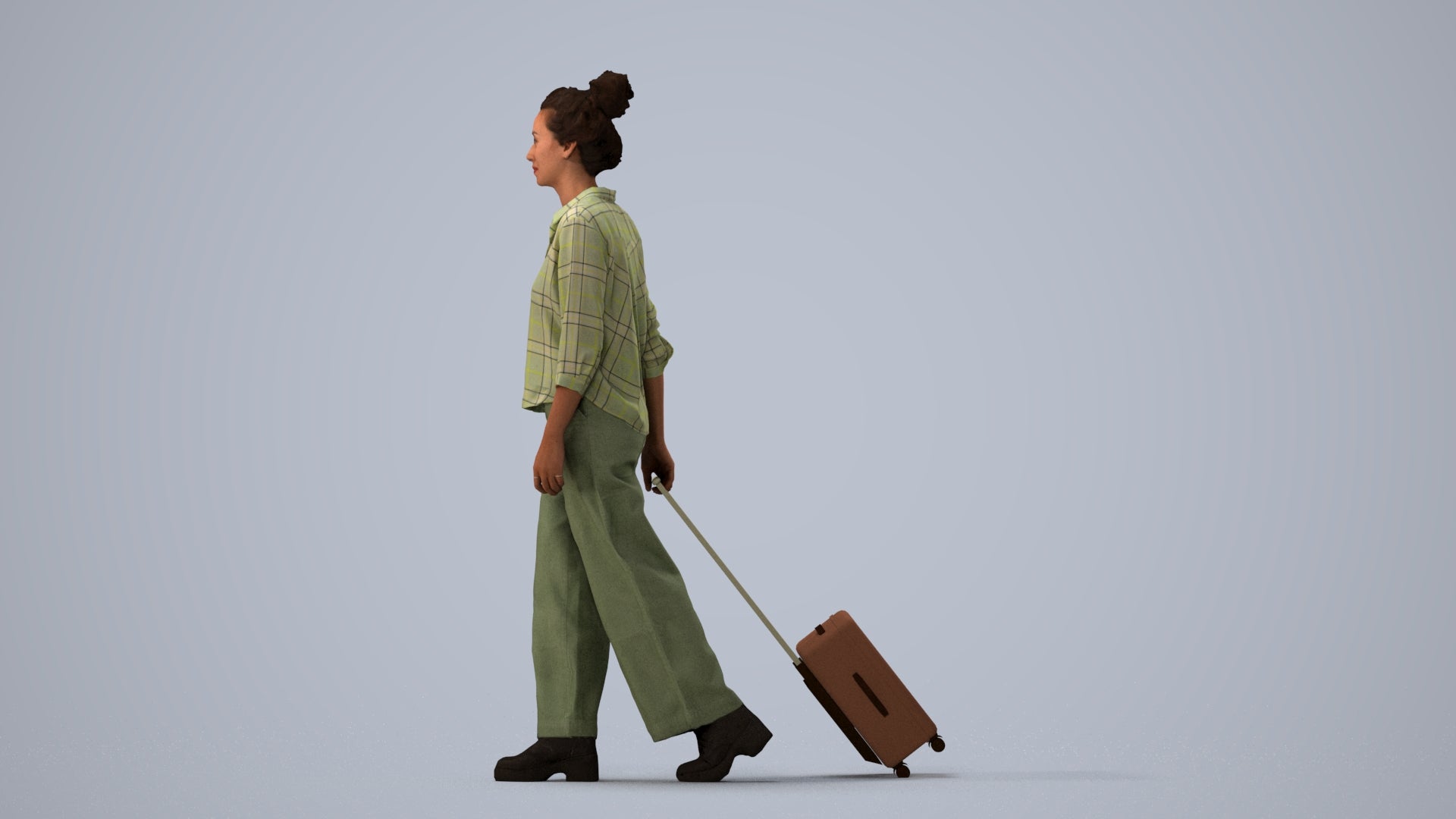 photogrammetry 3D woman casual walking, realistic human model archviz FBX, three-quarter view render