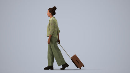 photogrammetry 3D woman casual walking, realistic human model archviz FBX, three-quarter view render