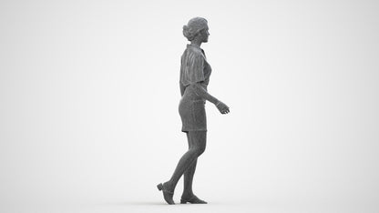 photogrammetry 3D woman casual walking, realistic human model archviz FBX, wireframe side view