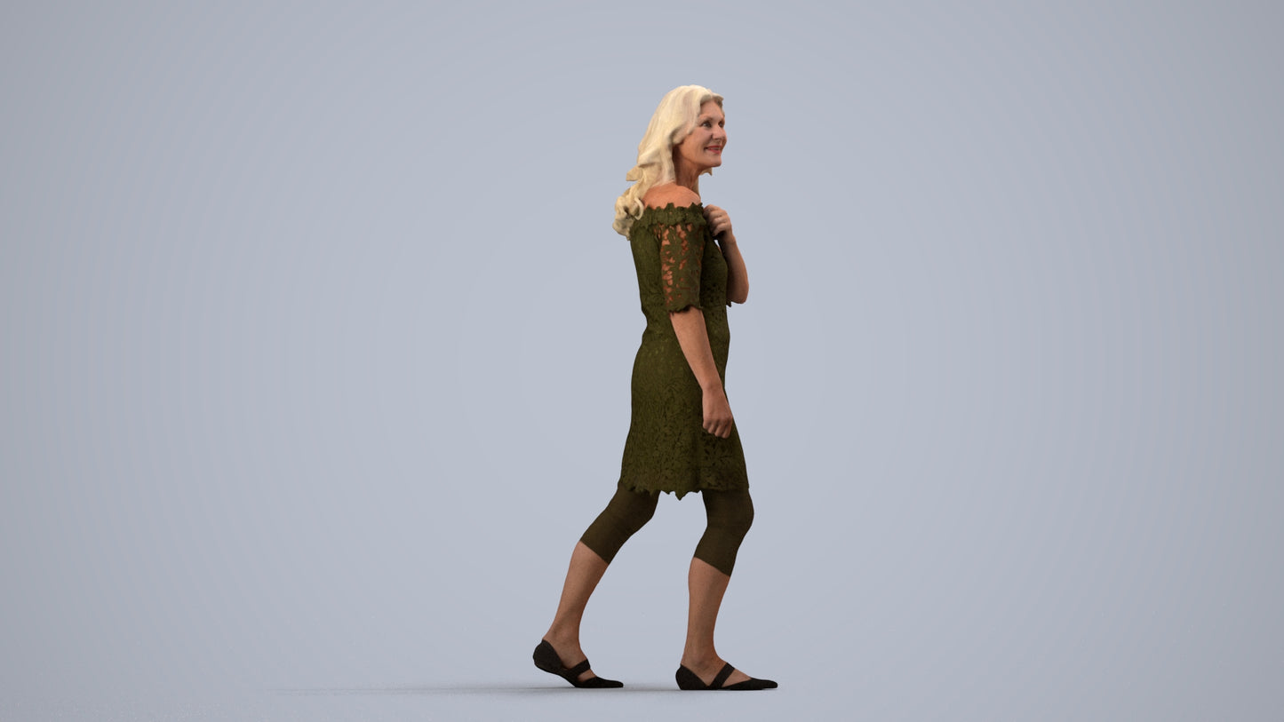 3D scanned senior woman business casual, photorealistic archviz people for Enscape and SketchUp, side view render