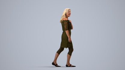 3D scanned senior woman business casual, photorealistic archviz people for Enscape and SketchUp, side view render