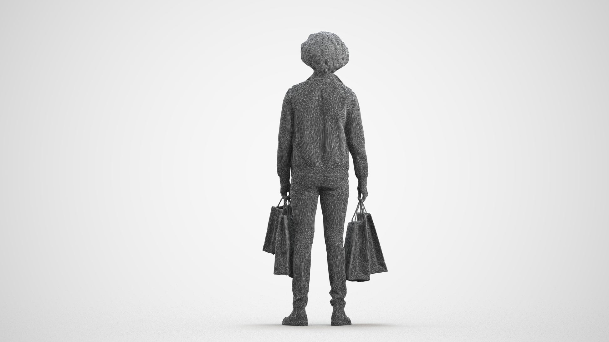 3D people model man formal, scanned human for 3ds Max rendering, wireframe front view