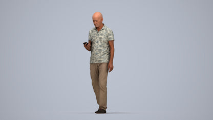 realistic 3D people senior man casual walking, render-ready for V-Ray and Corona, FBX OBJ, top-down view render